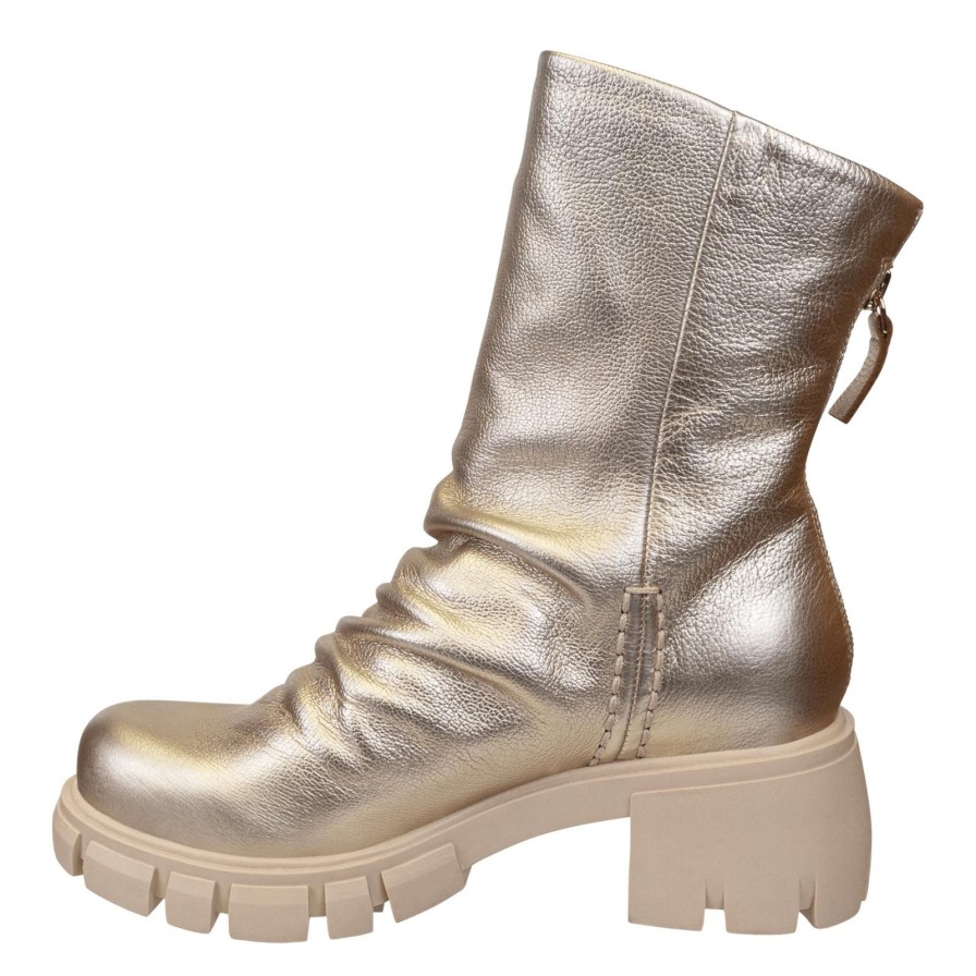 Naked Feet NAKED FEET | Protocol In Gold Heeled Mid Shaft Boots